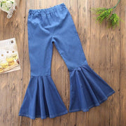 Kids Girls Pants Bell Bottom High Waist Trousers Pants 3-7 Years - MomyMall Blue / 3-4 Years