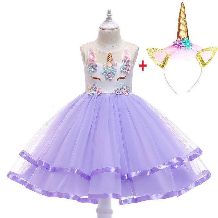 Girl Princess Fantasy Unicorn Birthday Party Tutu Christmas Dress For 2-10 Year - MomyMall Purple with Headband / 2-3 Years