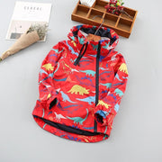 Kids Boy Autumn Winter Dinosaur Jacket Windbreaker Coat - MomyMall red / 1-2 Years