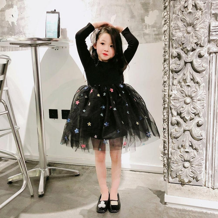 Fashion Girls Tutu Dress Fall Winter Dancing Birthday Princess Dresses 2-7T - MomyMall black / 1-2 Years