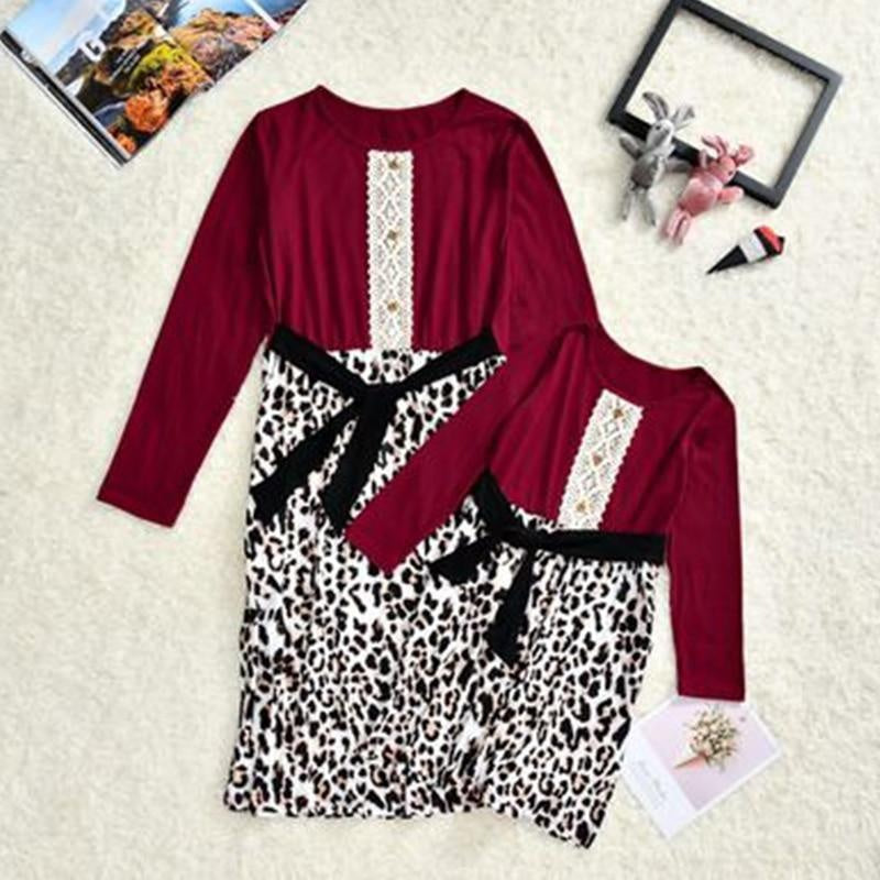 Fashion Leopard Patchwork Family Matching Mother Daughter Dress - MomyMall