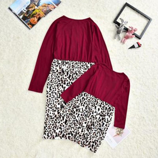 Fashion Leopard Patchwork Family Matching Mother Daughter Dress - MomyMall