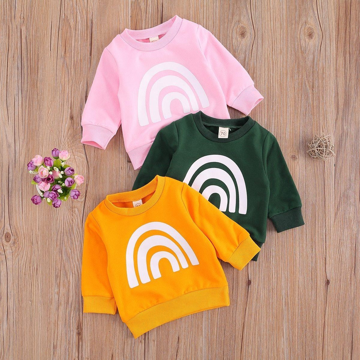 Baby Sweatshirts  Rainbow Print Long Sleeve Loose Shirt