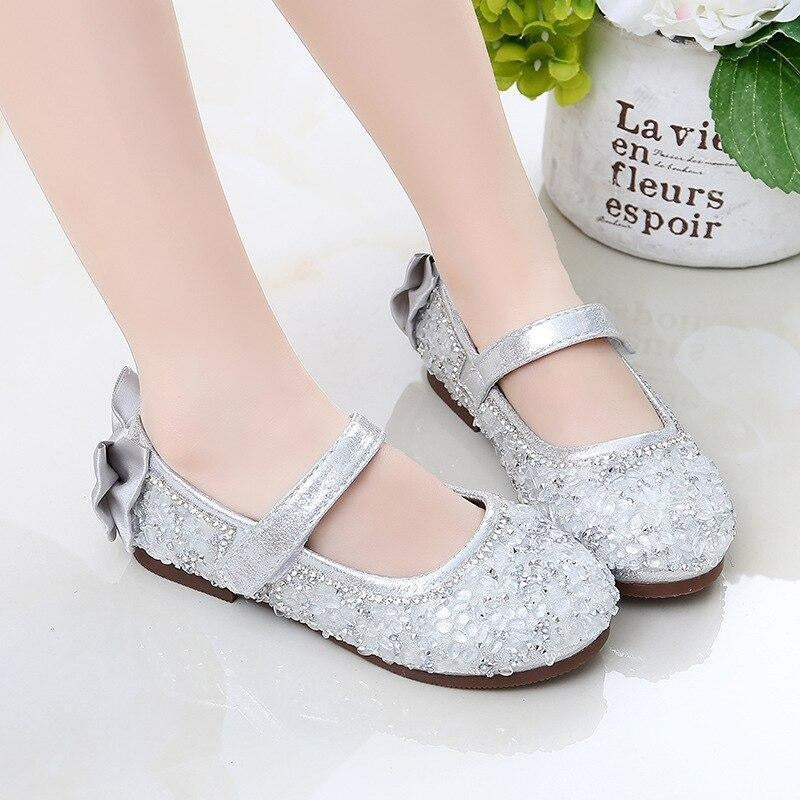 Girls Rhinestone Leather Princess Shoes - MomyMall Silver / US9.5/EU26/UK8.5Toddle