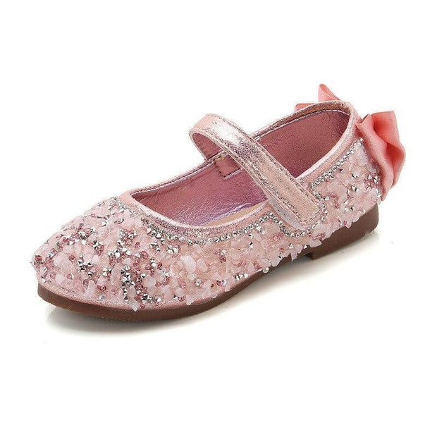 Girls Rhinestone Leather Princess Shoes - MomyMall