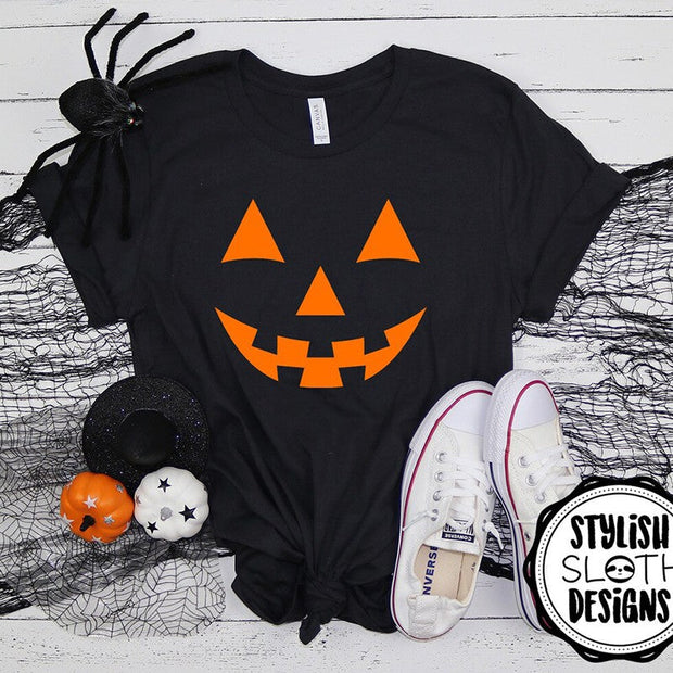 Funny Pumpkin Face Women T Shirts - MomyMall Black / S