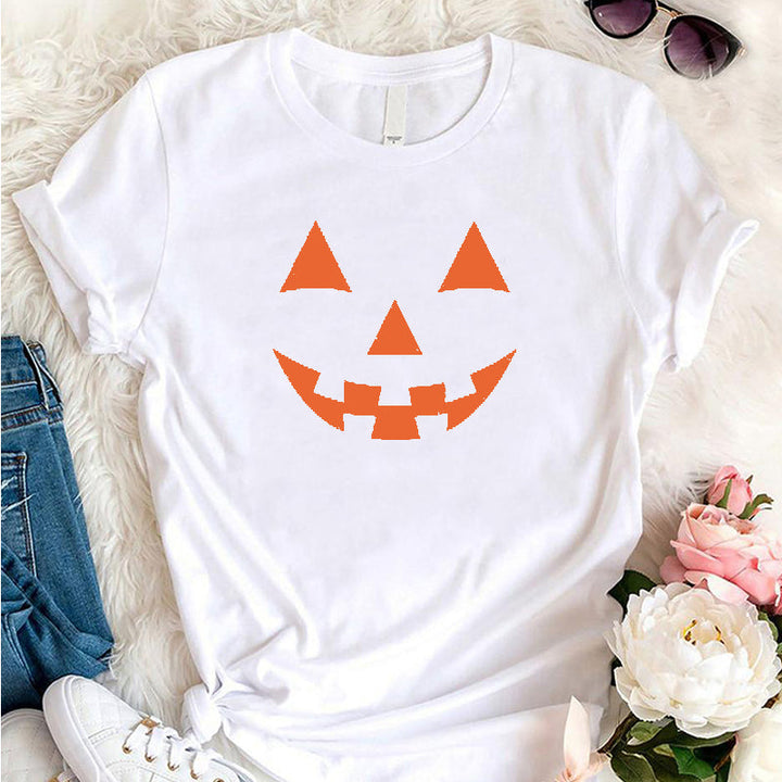 Funny Pumpkin Face Women T Shirts - MomyMall White / S