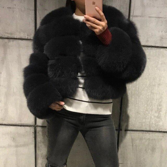 V-Neck Faux Fur Bubble Coat