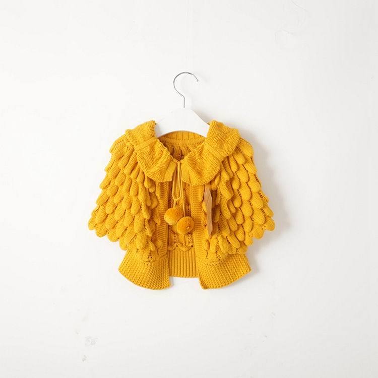 Girl Cardigan Autumn Knitting Wool Bat Sleeve Sweater 2-6Y - MomyMall Yellow / 2-3 Years