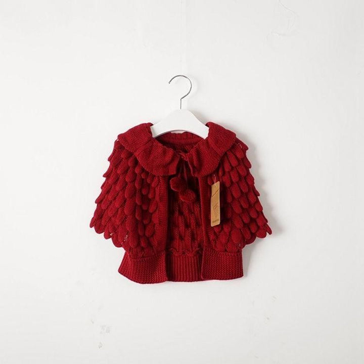 Girl Cardigan Autumn Knitting Wool Bat Sleeve Sweater 2-6Y - MomyMall Wine Red / 2-3 Years