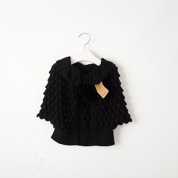 Girl Cardigan Autumn Knitting Wool Bat Sleeve Sweater 2-6Y - MomyMall Black / 2-3 Years