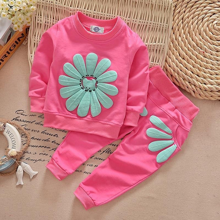 Girl Fashion Sun Flower Pattern Long Sleeve 2 Pcs Set For 2-5 Years - MomyMall Red / 1-2 Years