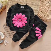 Girl Fashion Sun Flower Pattern Long Sleeve 2 Pcs Set For 2-5 Years - MomyMall Black / 1-2 Years