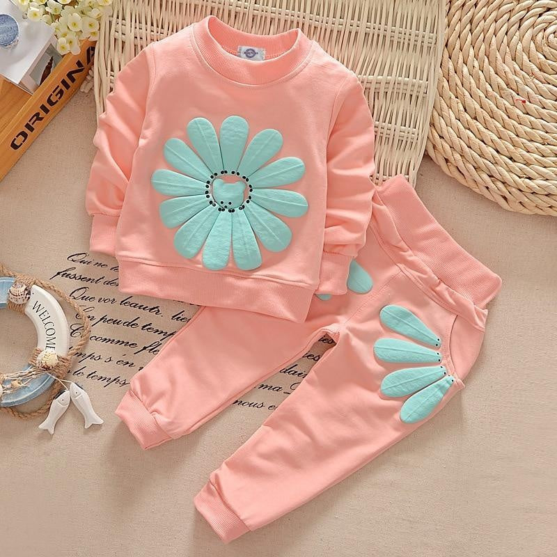 Girl Fashion Sun Flower Pattern Long Sleeve 2 Pcs Set For 2-5 Years - MomyMall Pink / 1-2 Years