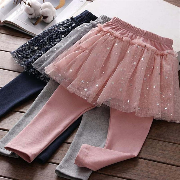 Girl Fashion Star Mesh Tutu Splice Skirt Pants Trousers