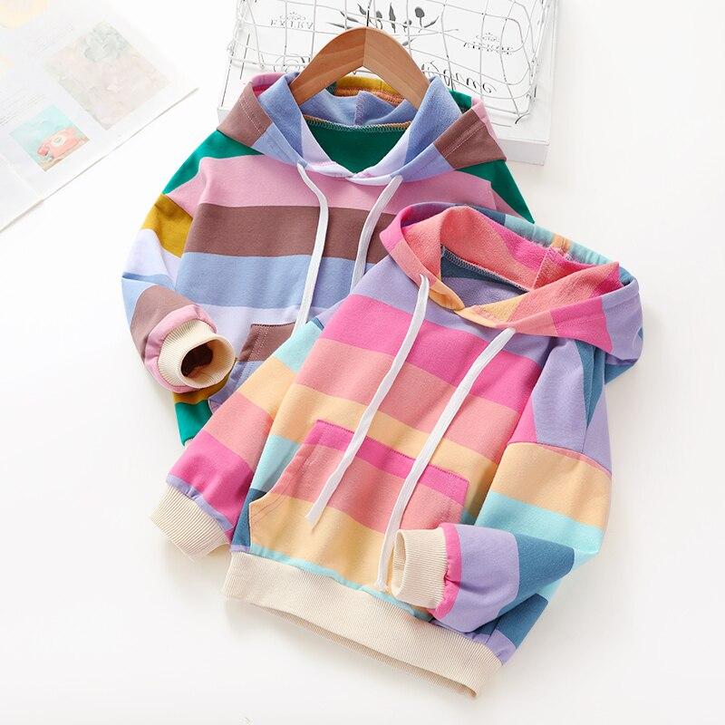 Baby Girl Hoodies Striped Rainbow Sweatshirt 1-6 Years