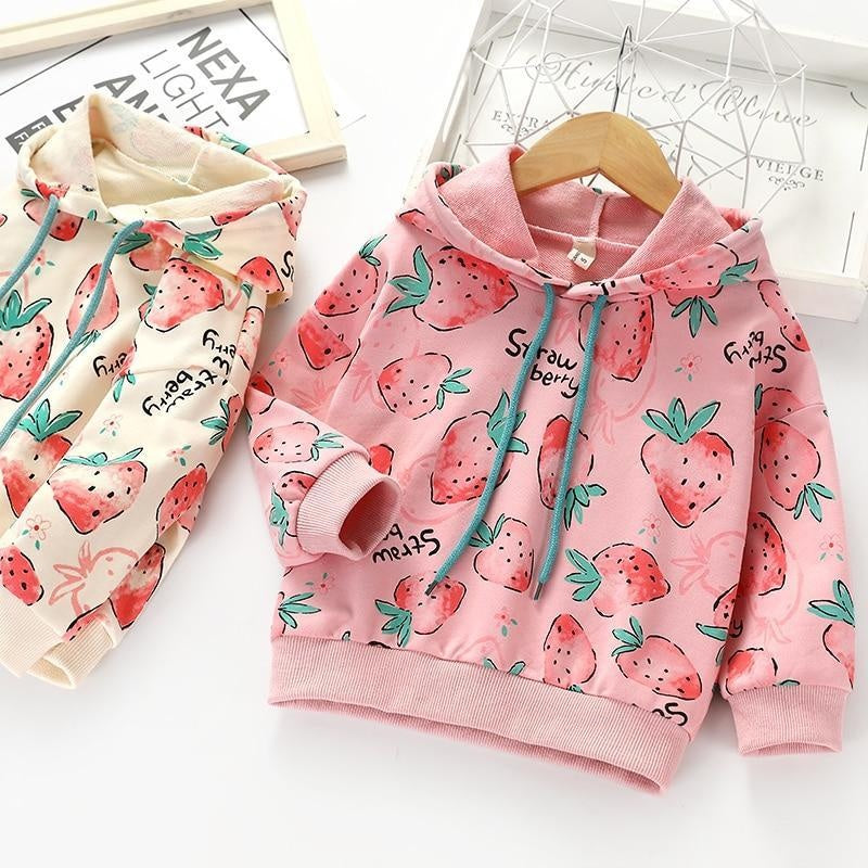 Girl Hoodie Strawberry Long Sleeve Sweatshirt Tops - MomyMall