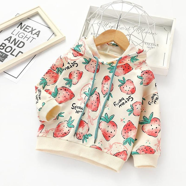 Girl Hoodie Strawberry Long Sleeve Sweatshirt Tops - MomyMall Beige / 3-4 Years