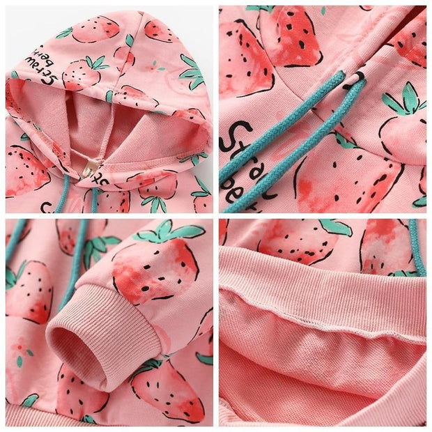 Girl Hoodie Strawberry Long Sleeve Sweatshirt Tops - MomyMall