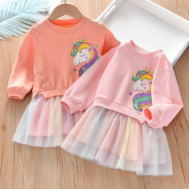 Girl Winter Unicorn Rainbow Tulle Dress 2Pcs 1-6 Years - MomyMall