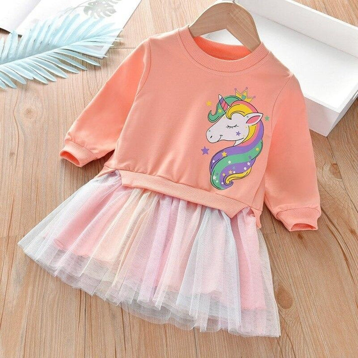 Girl Winter Unicorn Rainbow Tulle Dress 2Pcs 1-6 Years - MomyMall orang / 1-2 Years