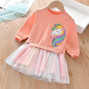 Girl Winter Unicorn Rainbow Tulle Dress 2Pcs 1-6 Years - MomyMall orang / 1-2 Years