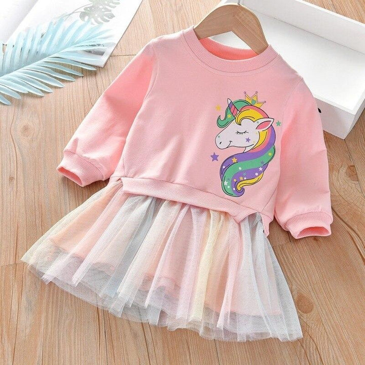 Girl Winter Unicorn Rainbow Tulle Dress 2Pcs 1-6 Years - MomyMall pink. / 1-2 Years