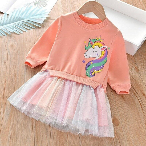 Girl Winter Unicorn Rainbow Tulle Dress 2Pcs 1-6 Years - MomyMall