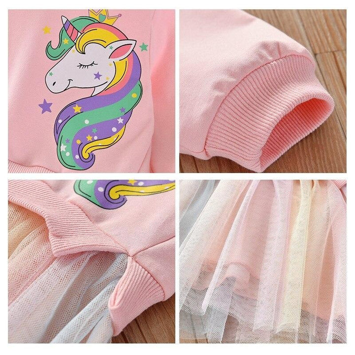 Girl Winter Unicorn Rainbow Tulle Dress 2Pcs 1-6 Years - MomyMall
