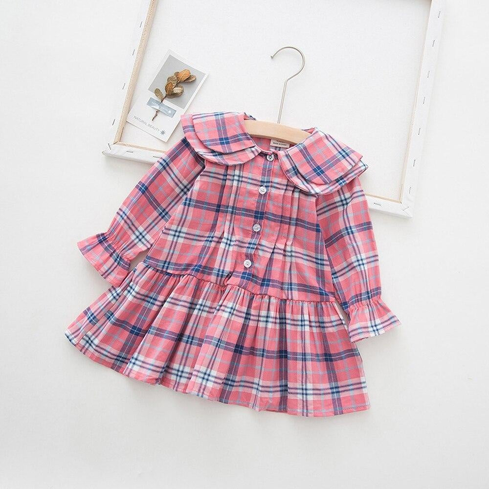 Girls Casual Rainbow with Plaid Printing Cotton Dress 1-6 Years - MomyMall