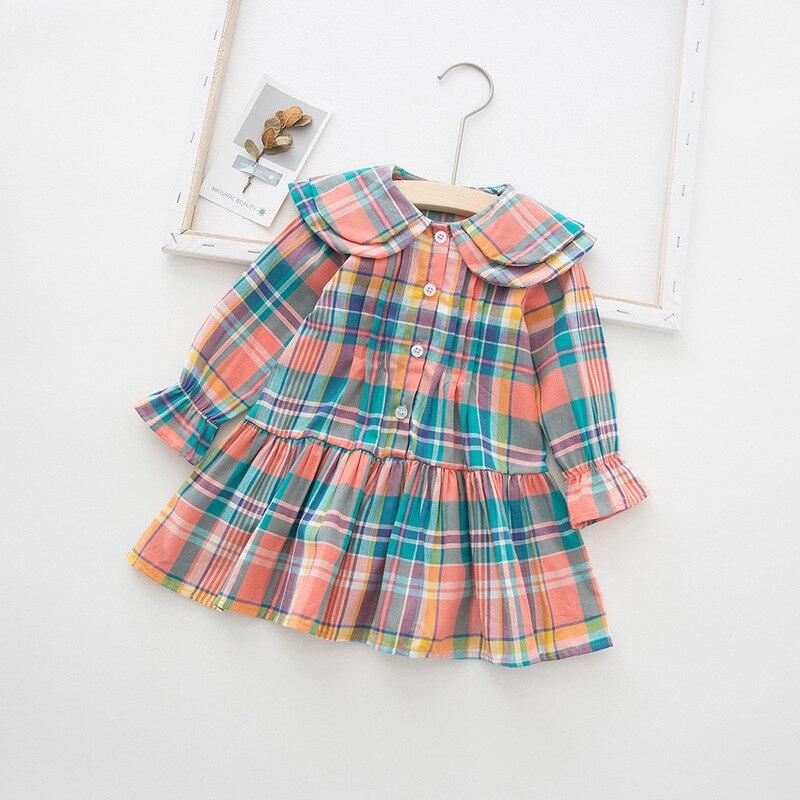 Girls Casual Rainbow with Plaid Printing Cotton Dress 1-6 Years - MomyMall Green / 6-12 Months