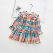 Girls Casual Rainbow with Plaid Printing Cotton Dress 1-6 Years - MomyMall Green / 6-12 Months