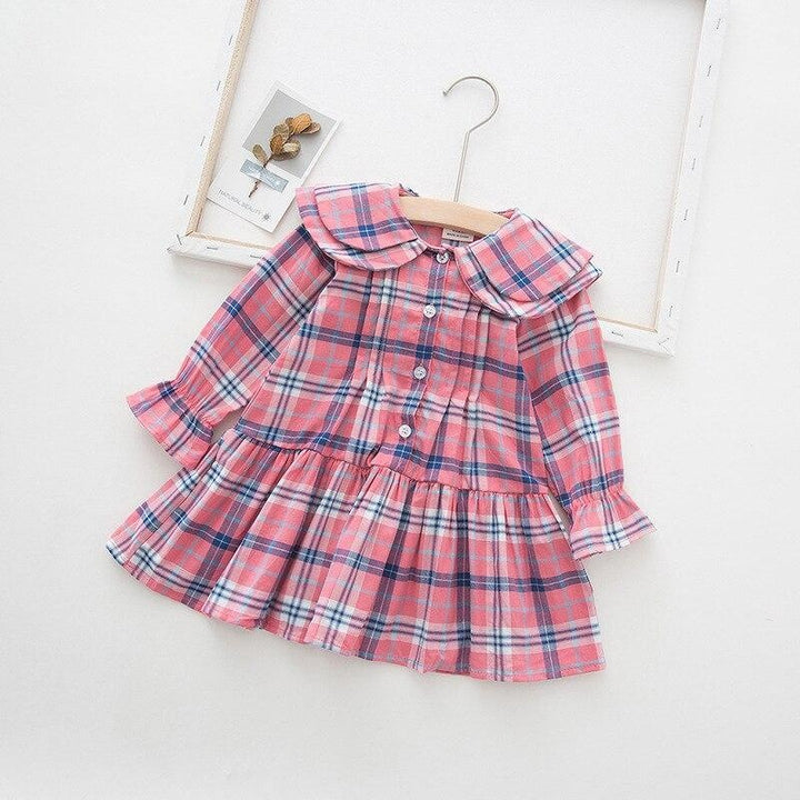 Girls Casual Rainbow with Plaid Printing Cotton Dress 1-6 Years - MomyMall Pink / 6-12 Months