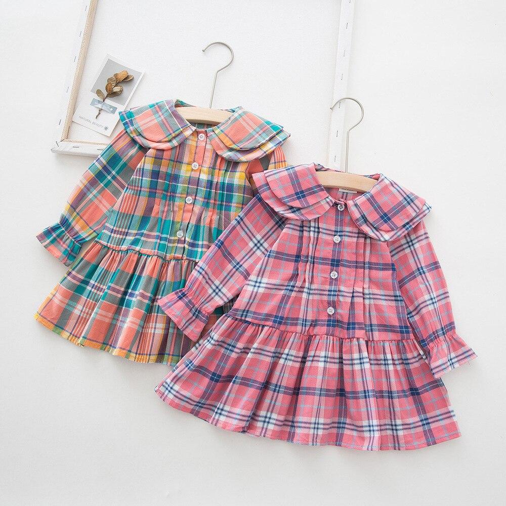 Girls Casual Rainbow with Plaid Printing Cotton Dress 1-6 Years - MomyMall