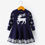 Girls Christmas Dress Full Sleeve Snowflake Print Reindeer Christmas Costume 3-8 Years - MomyMall