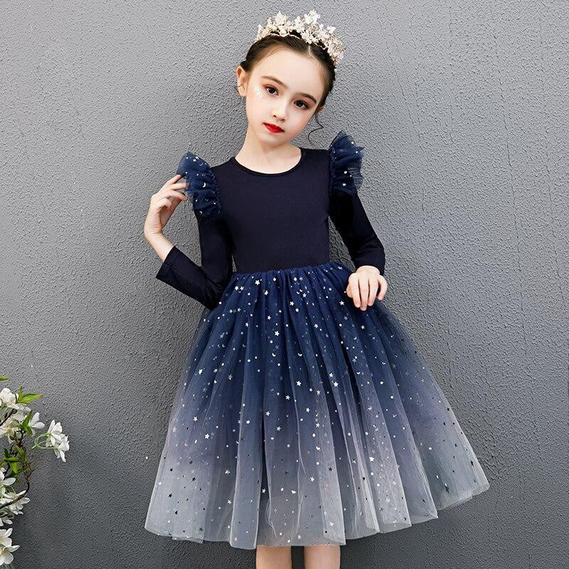 Girls Christmas Dress Long Sleeve Autumn Dress for Girls Winter New Year Costume 3-8Y - MomyMall Blue / 2-3 Years