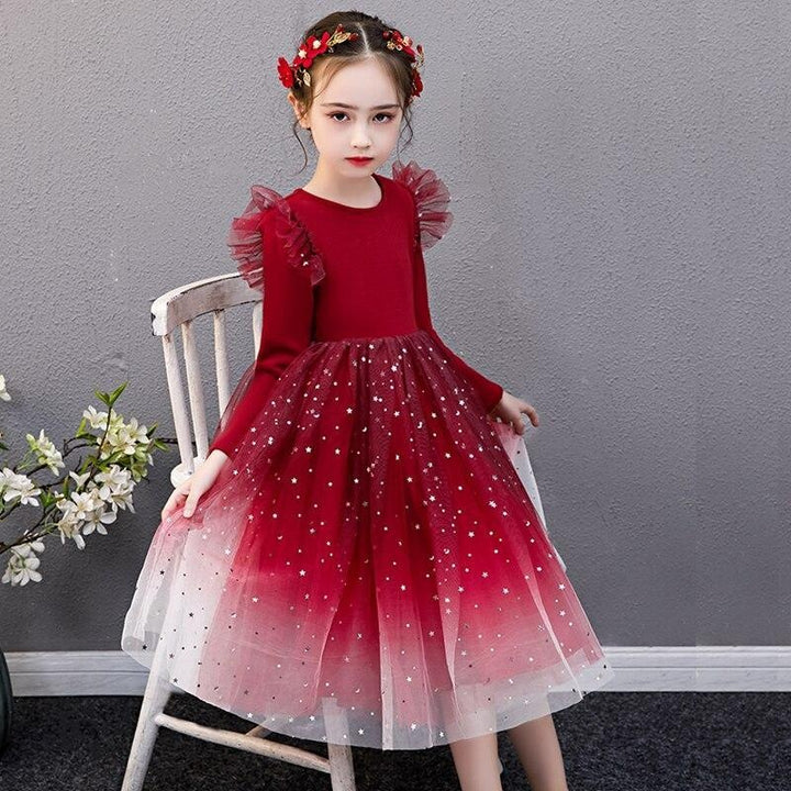 Girls Christmas Dress Long Sleeve Autumn Dress for Girls Winter New Year Costume 3-8Y - MomyMall Red / 2-3 Years