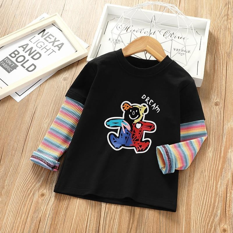 Girls  Autumn Spring Rainbow Printed Striped Tees Cotton Sofy Shirt