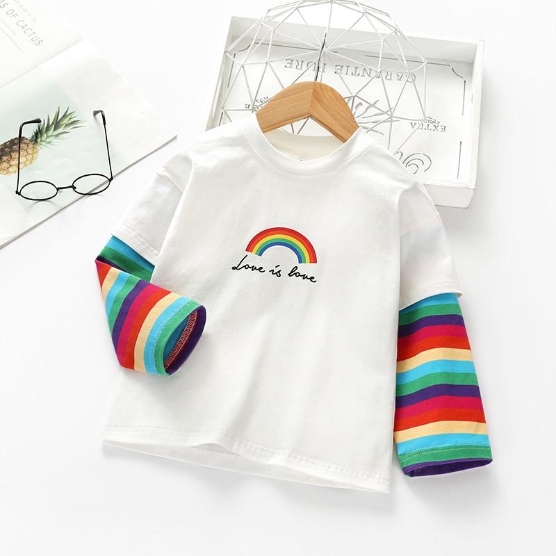 Girls  Autumn Spring Rainbow Printed Striped Tees Cotton Sofy Shirt