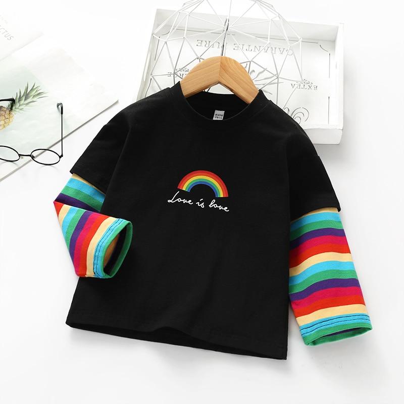 Girls  Autumn Spring Rainbow Printed Striped Tees Cotton Sofy Shirt