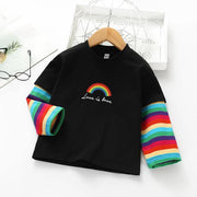Mädchen-Herbst-Frühlings-Regenbogen-bedrucktes gestreiftes T-Shirt aus Baumwolle von Sofy 