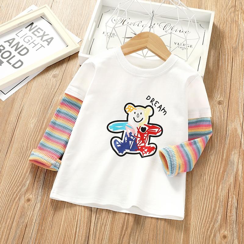 Girls  Autumn Spring Rainbow Printed Striped Tees Cotton Sofy Shirt