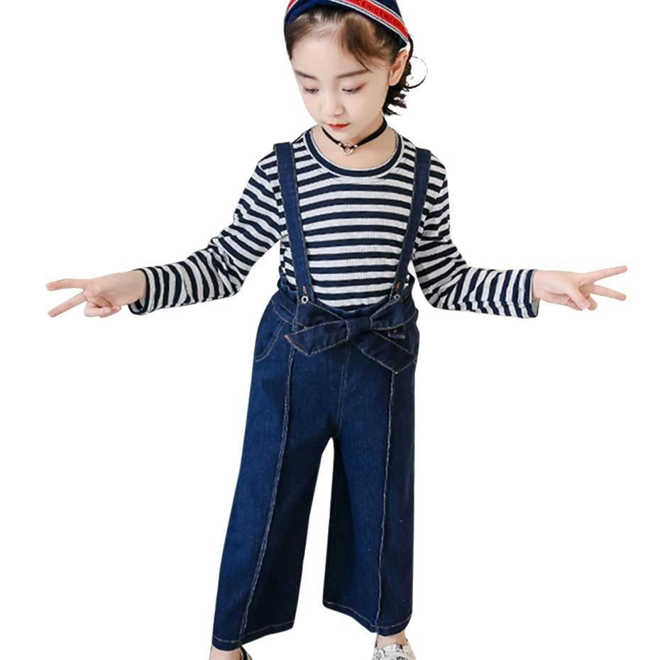 Filles Denim Bib Pants + Plaid Tops 2 Pcs Costumes 3-16 Ans