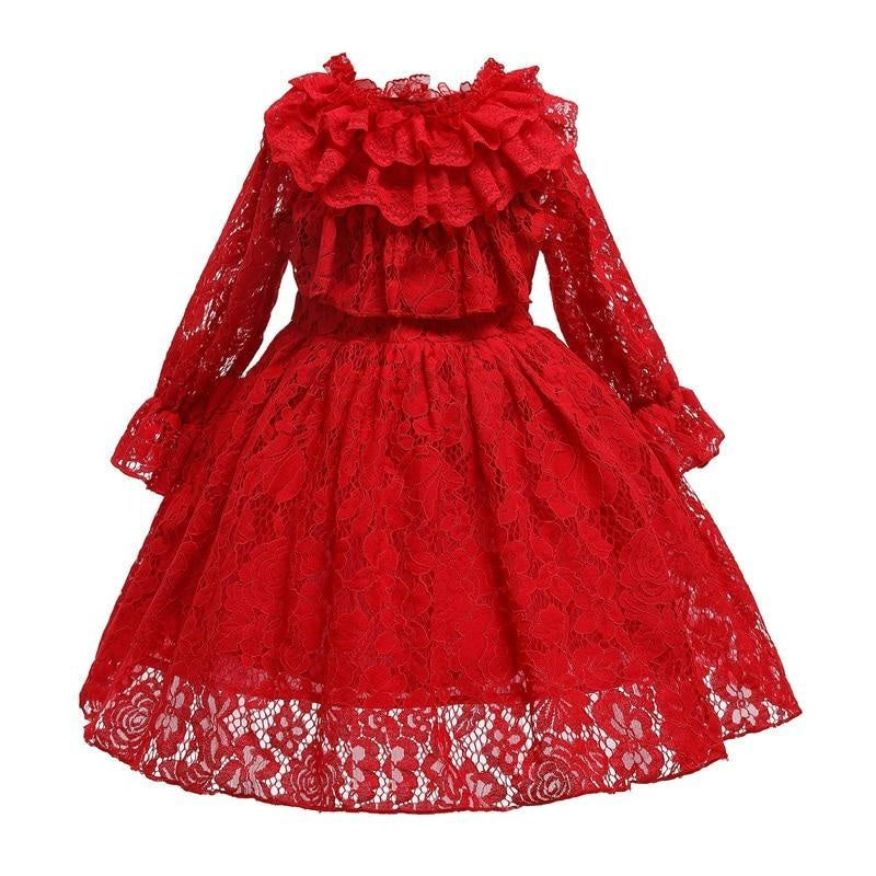 Girls Dresses Autumn Winter Wear Lace Princess Flower Dress - MomyMall