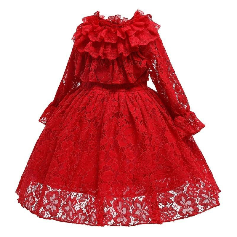 Girls Dresses Autumn Winter Wear Lace Princess Flower Dress - MomyMall