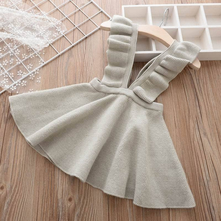 Girls Knitted Flare Sleeve Strap Skirts For 2-7Years - MomyMall Gray / 2-3 Years