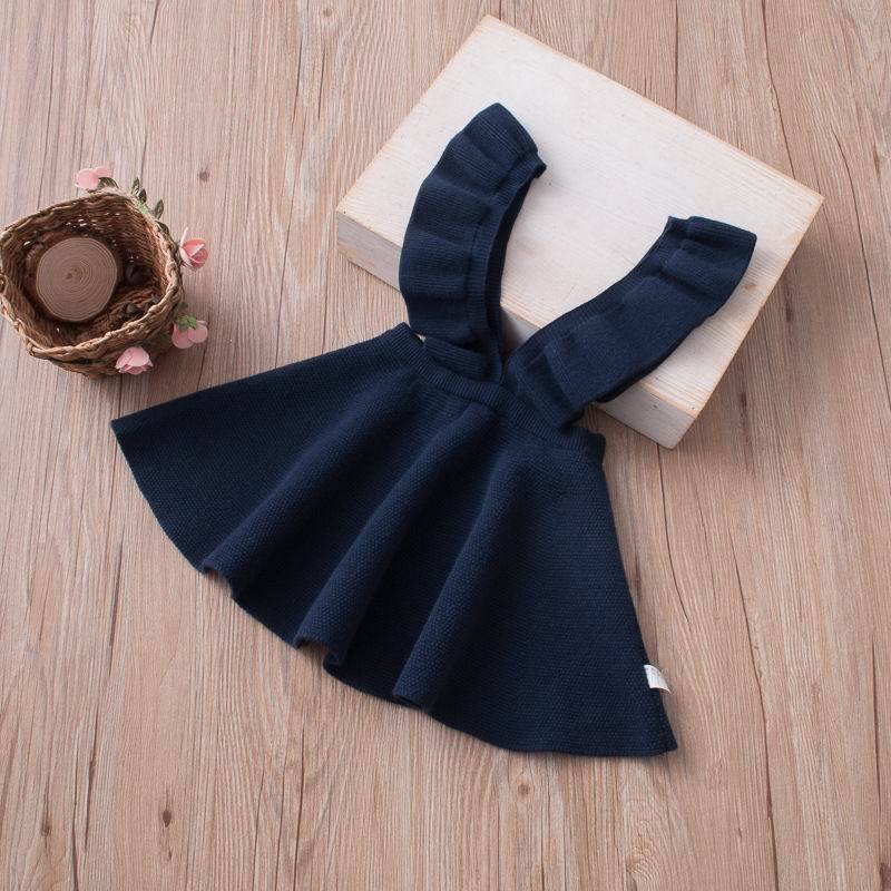 Girls Knitted Flare Sleeve Strap Skirts For 2-7Years - MomyMall navy / 2-3 Years