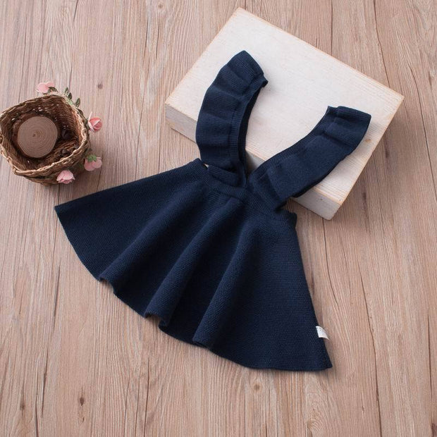 Girls Knitted Flare Sleeve Strap Skirts For 2-7Years - MomyMall navy / 2-3 Years