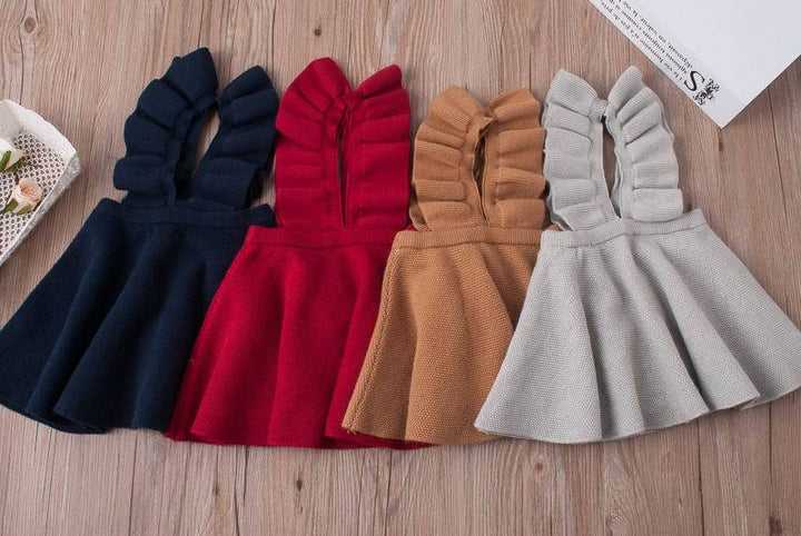 Girls Knitted Flare Sleeve Strap Skirts For 2-7Years - MomyMall