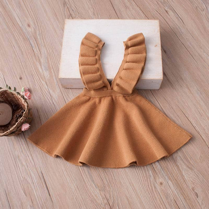 Girls Knitted Flare Sleeve Strap Skirts For 2-7Years - MomyMall Brown / 2-3 Years